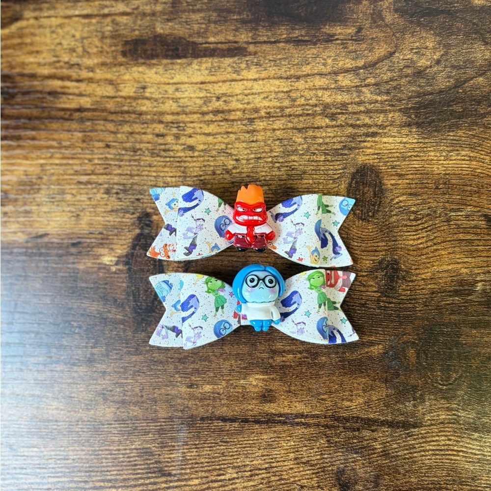 Handmade Inside Out Character Hair Bows - Red & Blue